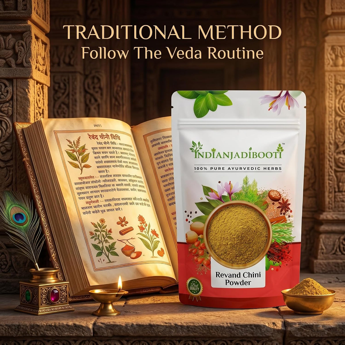 IndianJadiBooti Revand Chini Powder (Himalayan Rhubarb) | 100g Pack Of 3 (Total 300g) | Rheum Emodi Root | Archu/Rewand Chini | Natural Digestive Support & Traditional Tooth Powder Ingredient