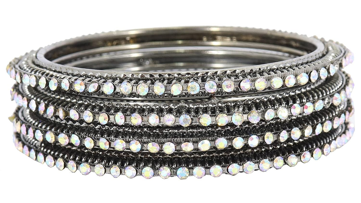 NMII Non-Precious Metal Base Metal with Zircon Gemstone Studded worked Glossy Finished Bangle/Kada Set For Women and Girls
