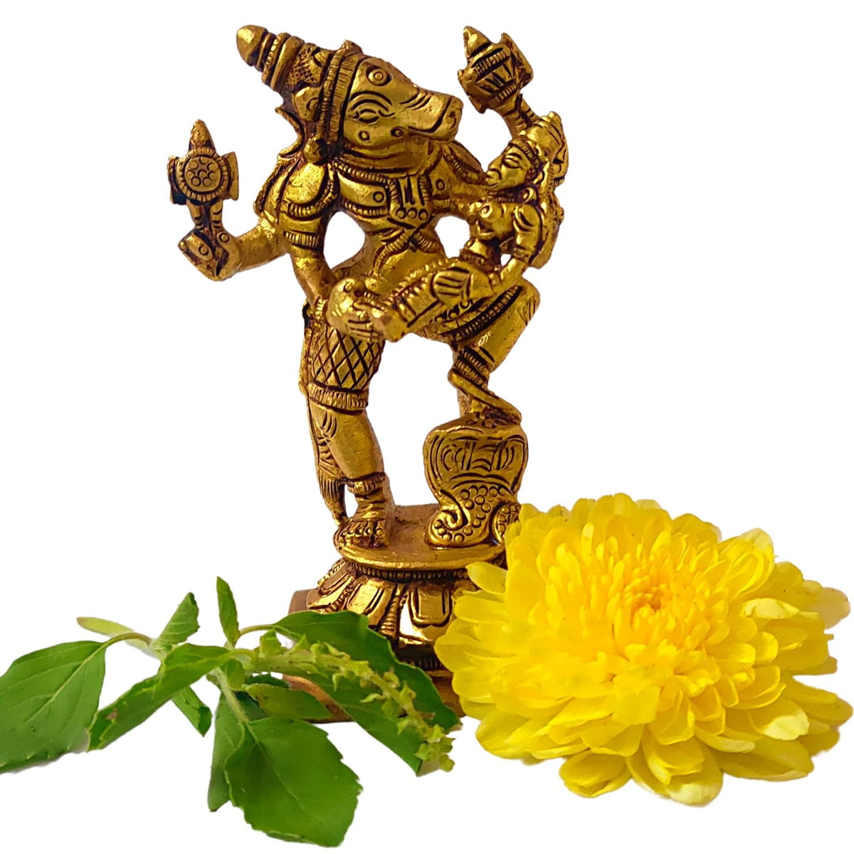 Aalayam Selveer Lakshmi Varaha Idol | Varaha Swamy with Bhudevi | Lakshmi Varahar Idol | Varaha Murti Idol 9 cm Height Brass Gold Colour 1 Piece