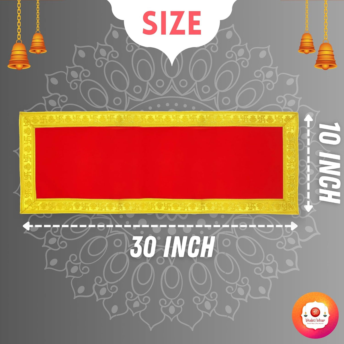 Bhakti Lehar Red Velvet Pooja Cloth | Aasan for God Idol Sitting, Mandir Shelf, Puja Chowki Table and Home Temple Decoration - Pack of 1 (10 x 30 Inch)