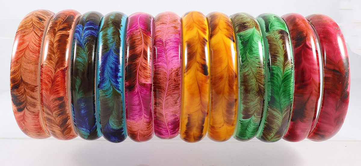NMII Glass and Feather Pattern with Glossy Finished Kada Set For Women and Girls, (Multi-Colour2_2.8 Inches), Pack Of 12 Kada Set
