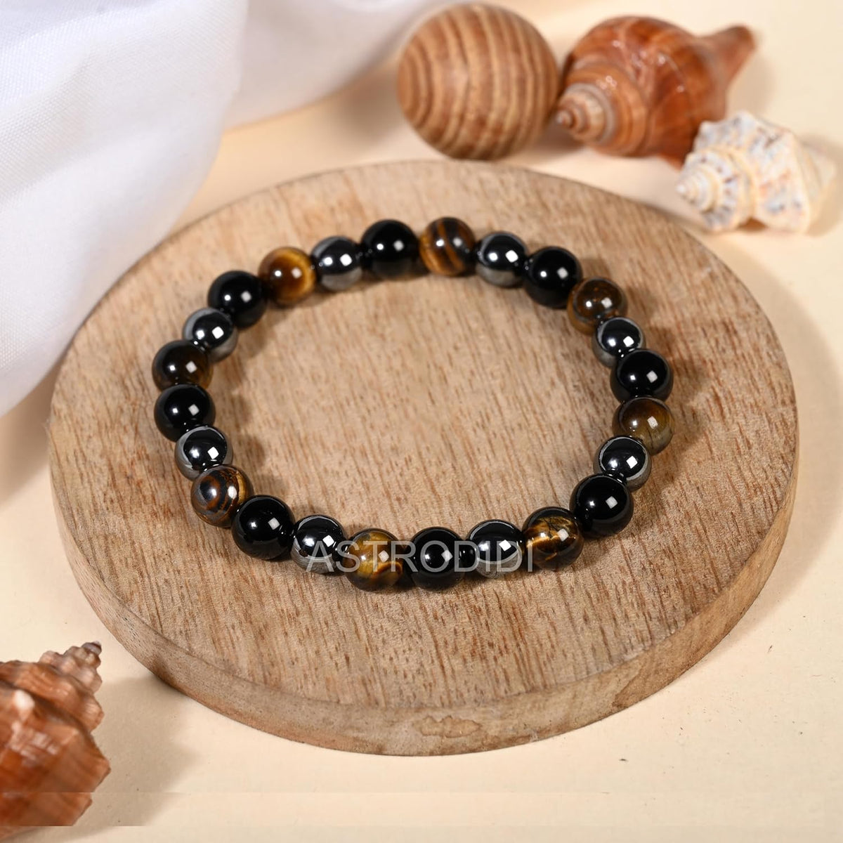 ASTRODIDI Natural Certified Triple Protection Stone Bracelet | Combination of Tiger Eye, Hematite & Black Obsidian Gemstone for Power, Protection and Good Luck | Reiki Feng-Shui Healing Crystal Stone