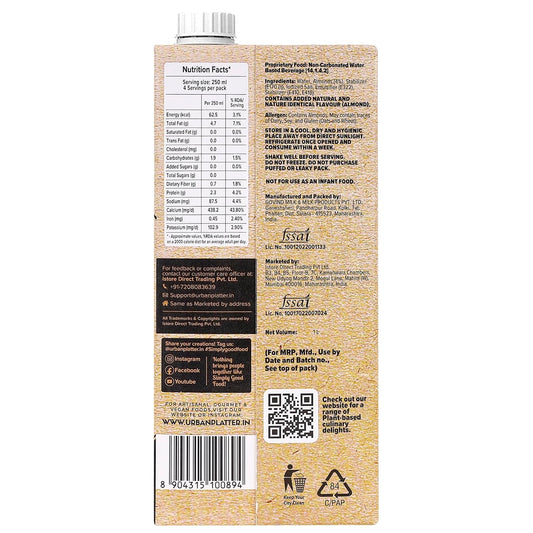 Urban Platter Almond Milk, 1 Litre (Unsweetened | Lactose-Free | Plant-Based Milk Alternative | Works Beautifully in Tea and Coffee)