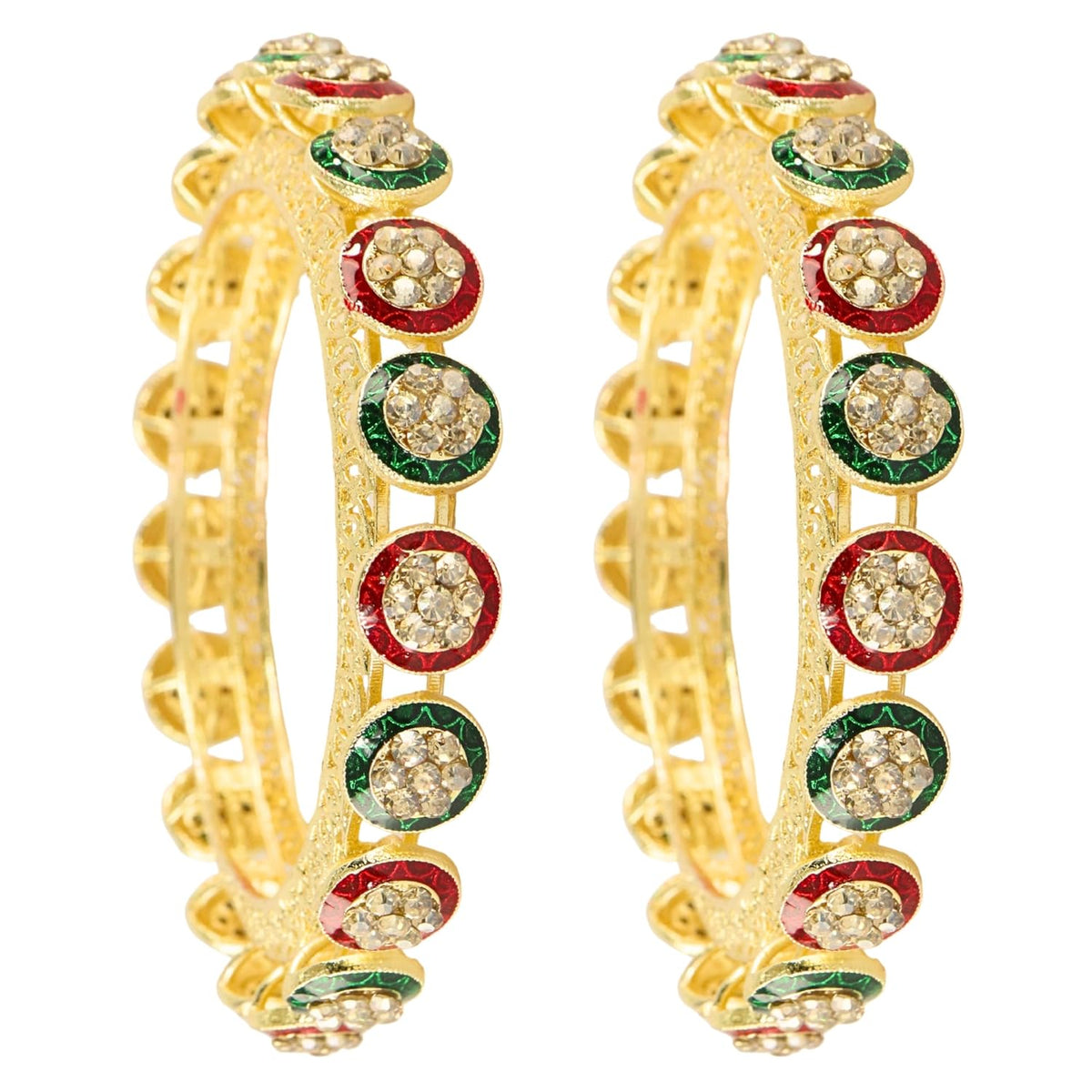 NMII Traditional Kundan Stone Work Metal Bangles For Women & Girls | Mirror Bangles | Bangles For Women Wedding, Party, Festival, Function | Women's Fashion Jewellery