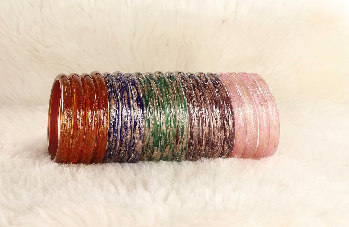 NMII Plain Multicolour Glass Kada Combo Set For Women And Girls With Sleek Finish | Simple Design Kada Set | Glass Kada Set For Women | Glass Bangles-Pack Of 20 Kada