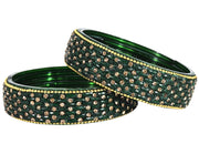 NMII Glass Golden Zircon GemStone & Beads Studded Thick Kada Set For Women & Girls | Chudi Set | Glass Bangles For Women | Fancy Kada For Women Party, Wedding, Occasion, Daily use