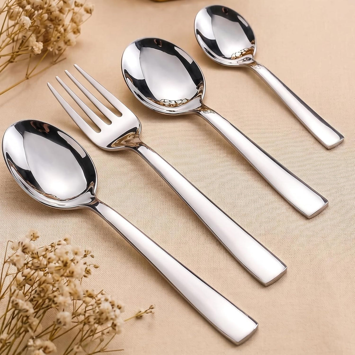 Parage 24 Pieces Premium Stainless Steel Cutlery Set for Home & Kitchen (Contains: 6 Table Spoons, 6 Forks, 6 Tea Spoons, 6 Dinner Spoons), Luxury Dining Tableware Gift for House Warming, Silver
