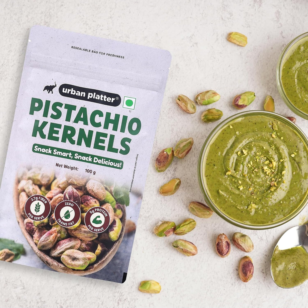 Urban Platter Pistachio Kernels, 100g (Shell Removed Pista | Unroasted and Unsalted | fibre & Protein-Rich | Heart-Healthy Snack)