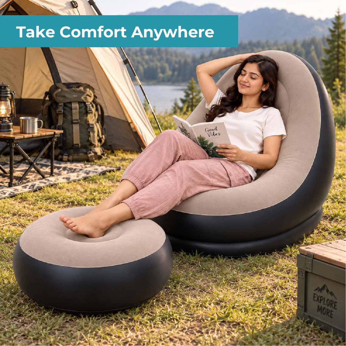 Toy Imagine Inflatable Lounge Chair with Air Pump & Matching Footrest