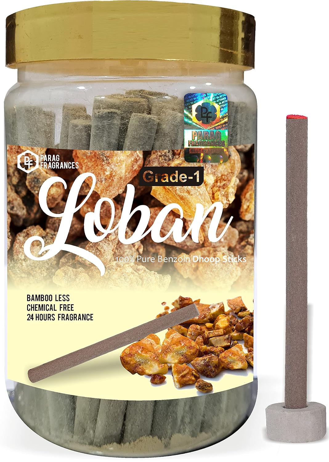 Parag Fragrances Loban Dhoop Sticks/Benzoin Dhoop Batti Grade-1 Jar (Pack of 1 x 200Gm) Long Lasting Perfume for 24 Hours Home Fragrance/Meditation/Dhoop for Pooja