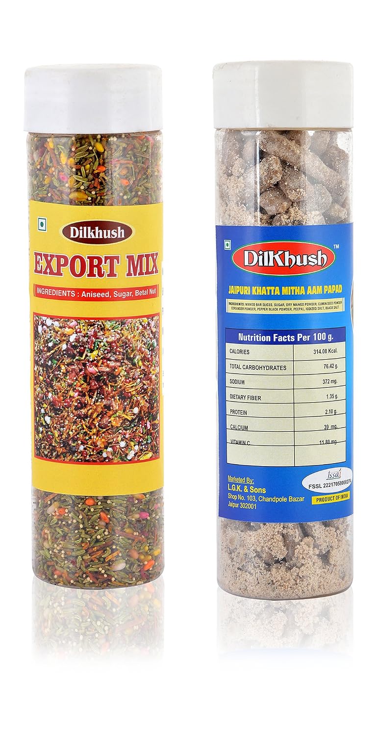 Dilkhush Combo of Jaipuri Aam Papad and Export Mix, 400 Grams, Pack of 2