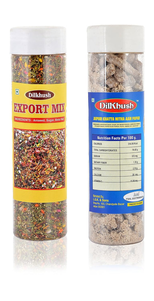 Dilkhush Combo of Jaipuri Aam Papad and Export Mix, 400 Grams, Pack of 2