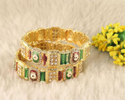 NMII Royal Golden Metal Bangles Set For Women & Girls with Zircon Diamond Stone | Traditional Gold Plated Kangan Set | Fancy Women's Fashion Jewellery Bangles | Wedding, Party, Festive- Set of 2