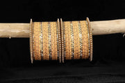 NMII Non-Precious Metal with Base Metal Zari Dotted and Pearls Studded Glossy Finished Traditional Bangle set for Women and Girls