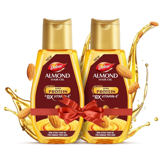 Dabur Almond Hair Oil - 580ml(290ml*2) | Provides Damage Protection | Non Sticky Formula | For Soft & Shiny Hair | With Almonds, Keratin Protein, Soya Protein & 10X Vitamin E