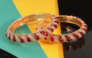 NMII Stylish Pearls & Alloy Metal Kada Set For Women and Girls | Metal Bangles For Women | Traditional Kada Bangles For Girls | Pearls Moti Bangles | Red Kada bangles for women, (MAH58_9001-Red-2.2)