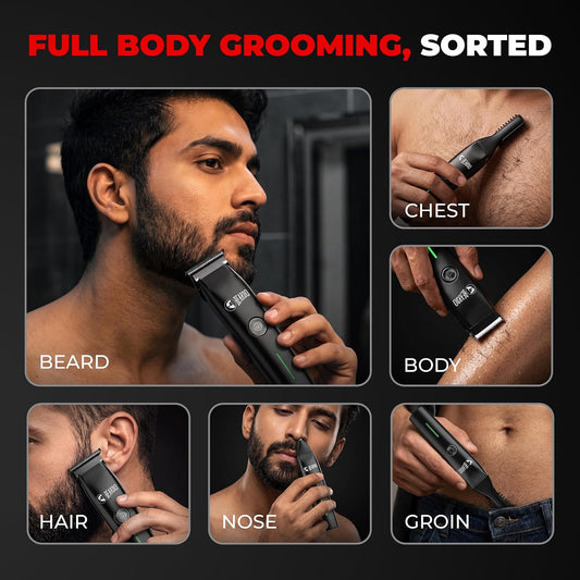 Beardo Ape-X Advanced 9-in-1 Full Body Trimmer for Men | Beard, Hair, Body, Precision, Ear & Nose Grooming Kit | Self-Sharpening Stainless Steel Blades | Type-C Fast Charging | Cordless Grooming