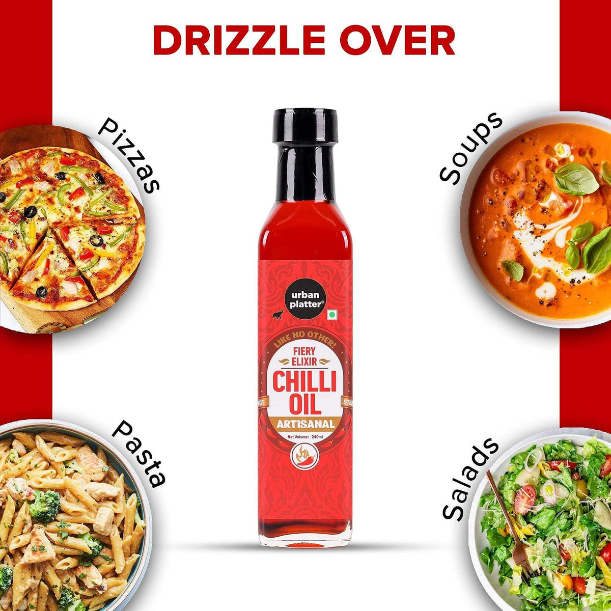 Urban Platter Chilli Oil, 240ml (Condiment, Hot and Spicy, Peppers and Spices Infused Oil, Add to pastas, Pizzas, Salads, soups)
