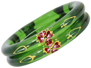 NMII Traditional Glass With Diamond Cutting Pattern Glossy Finished Stylish Kada Set For Women And Girls | Crystal Glass Kada Bangles Set For Wedding, Festive