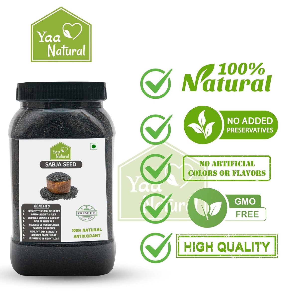 Yaa Natural Raw Sabja Seed 500g | Basil Seed | Tukmaria Seed for Weight Loss (Reduces Body Heat) 100% Natural Quality Edible (