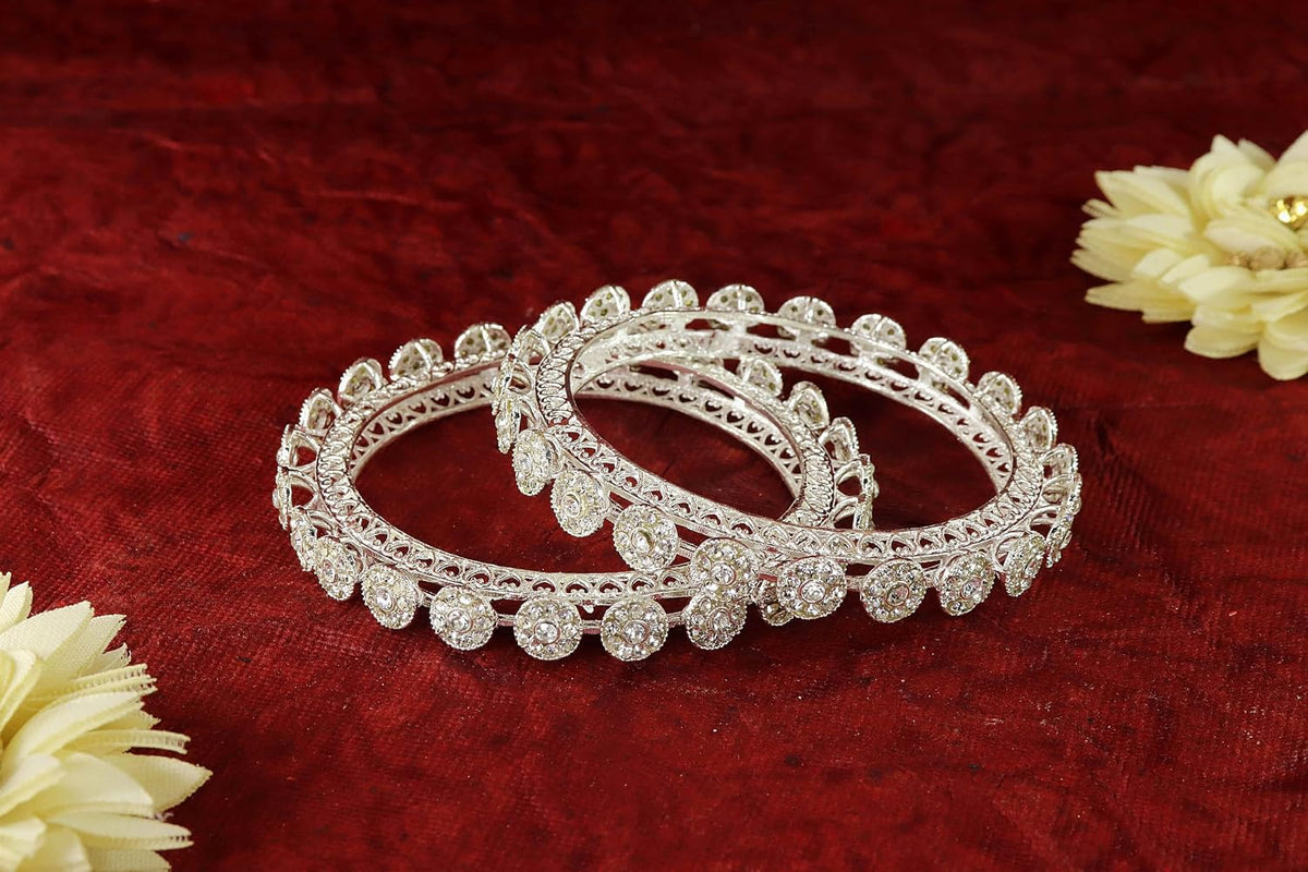 NMII Premium Metal Zircon Diamond Stone Adorned Traditional Bangles Set For Women & Girls | Premium Kangan Set | Pacheli Style Rajwadi Bangles | Diamond Bangles Bracelet For Girls- Set of 2 Bangle