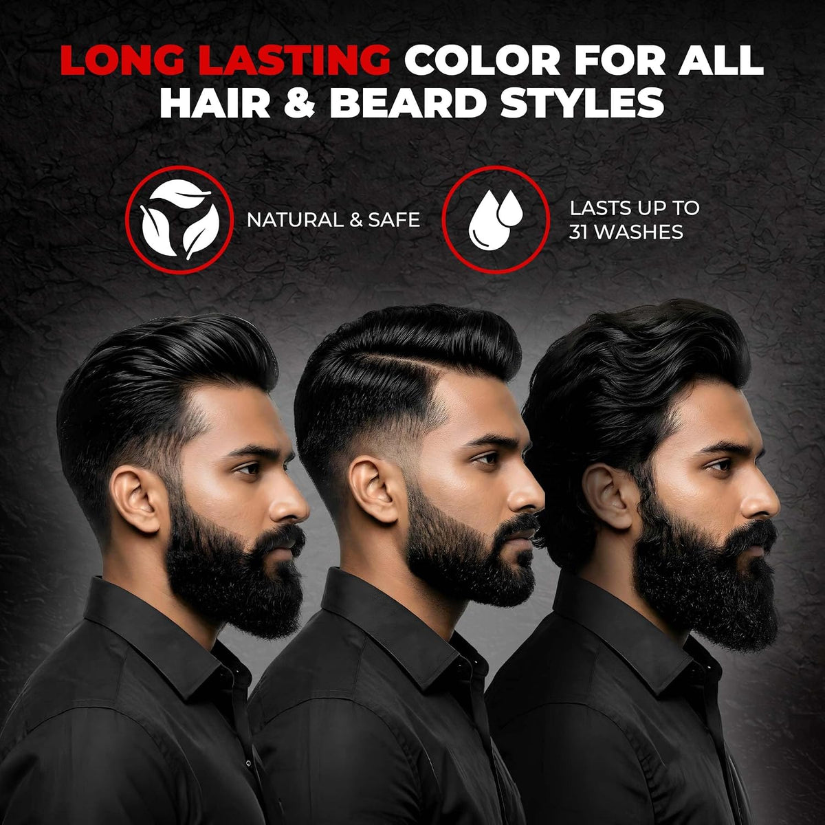BEARDO Beard & Hair Shampoo Color | Natural Black | 100% Grey Coverage | 5 Minute Hair Colour | Ammonia Free | With Natural Actives | No Stain Beard Colour | 20ml X 5