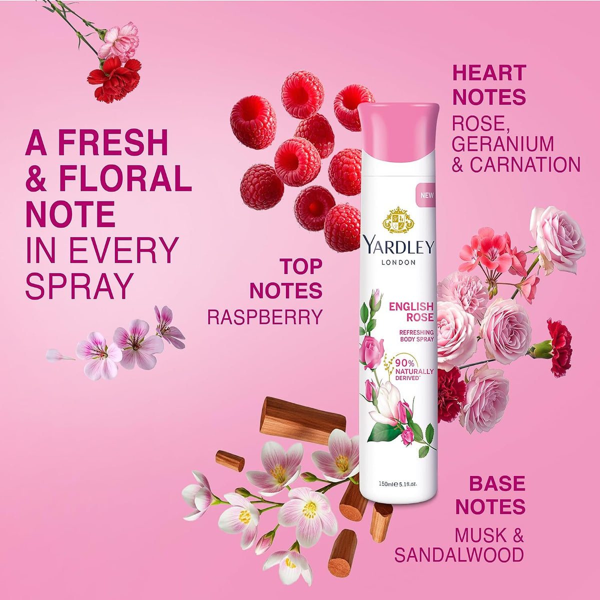 Yardley London English Rose Refreshing Deodorant Body Spray For Women, 150ml