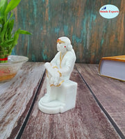 SHINDE EXPORTS White shirdi saibaba Marble Idol for Pooja Room Statue murti car Dashboard Home Murty. (11.8 CM)