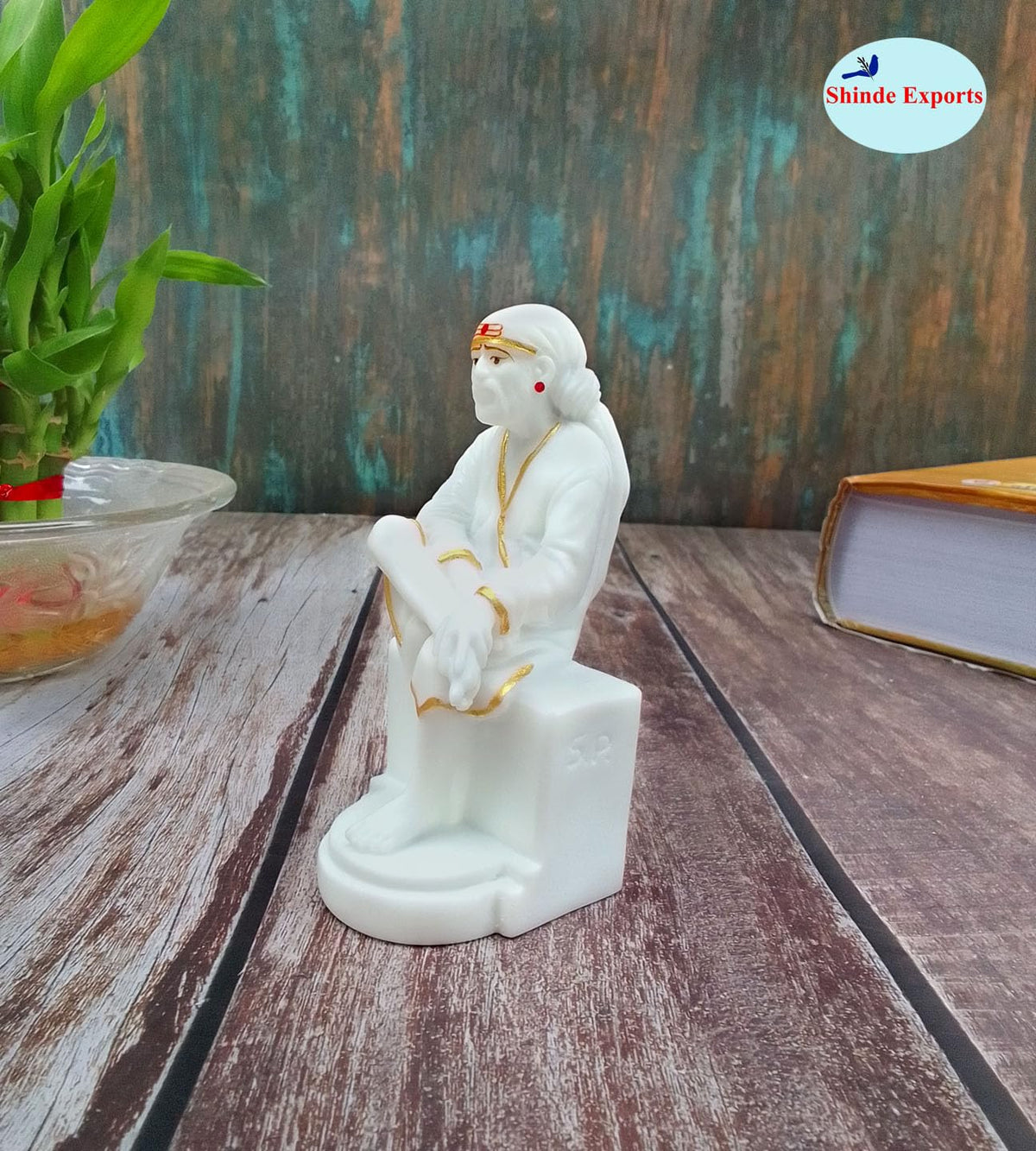 SHINDE EXPORTS White shirdi saibaba Marble Idol for Pooja Room Statue murti car Dashboard Home Murty. (11.8 CM)