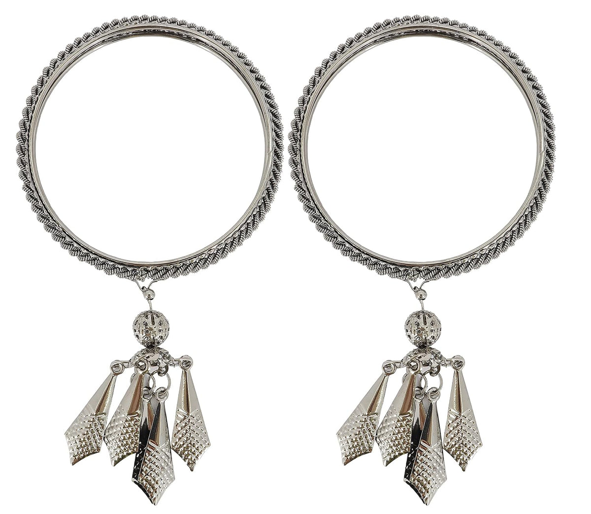 NMII Non-Precious Metal Base Metal with Leaf Shaped and Bracelet Bells Glossy Finished Latkan Kada Set For Women and Girls