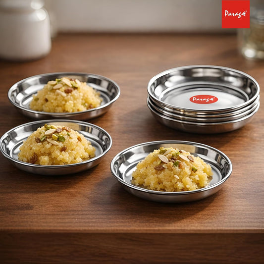 Parage 6 Pieces Stainless Steel Serving Dish Bowl – 11.5 cm Diameter | Heavy Gauge Small Halwa Plates | Durable Mirror Finish for Sweets, Snacks & Serving