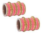 NMII Traditional Golden Metal Bangles Velvet Chuda Set For Women & Girls with Zircon Stones & Beads | Traditional Women's Bangles | Wedding Chuda Set | Bridal Dulhan Bangles- Set of 60