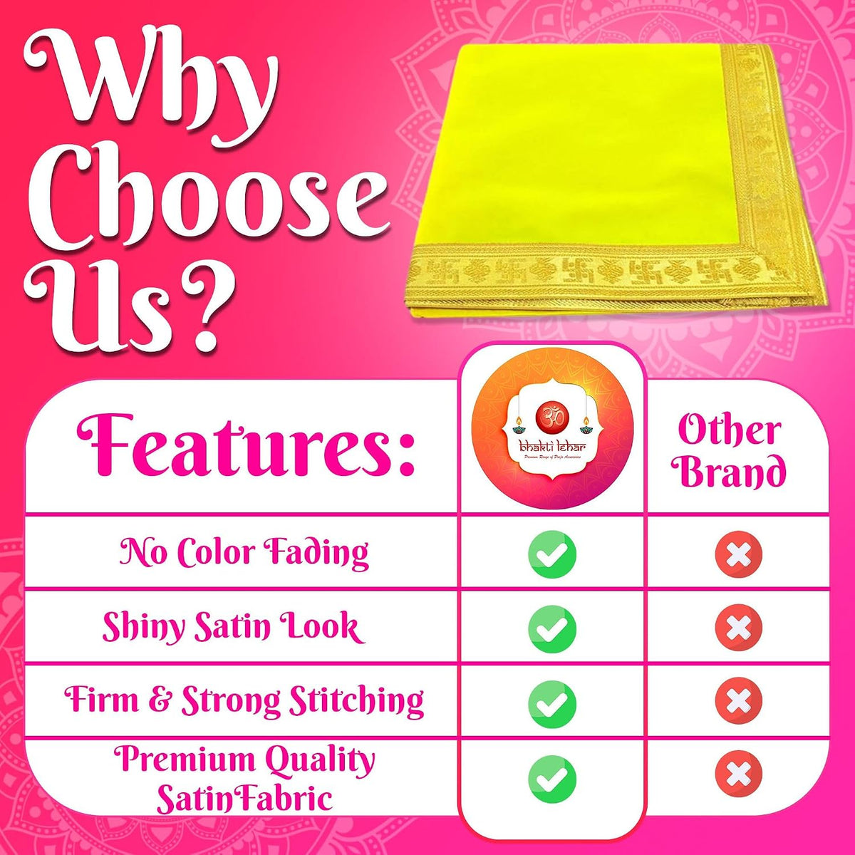 Bhakti Lehar Large Size Velvet Pooja Aasan for God Idol/Chowki Aasan Kapda Mat for Puja Table, Home Mandir and Temple - Pack of 2