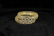 NMII Traditional Gold Plated Brass Metal with American Diamond & Kundan Stone Work Bangles Set For Women & Girls | Kada For Women Stylish | Bangles For Wedding, Party, Occasion Wear- Set of 2