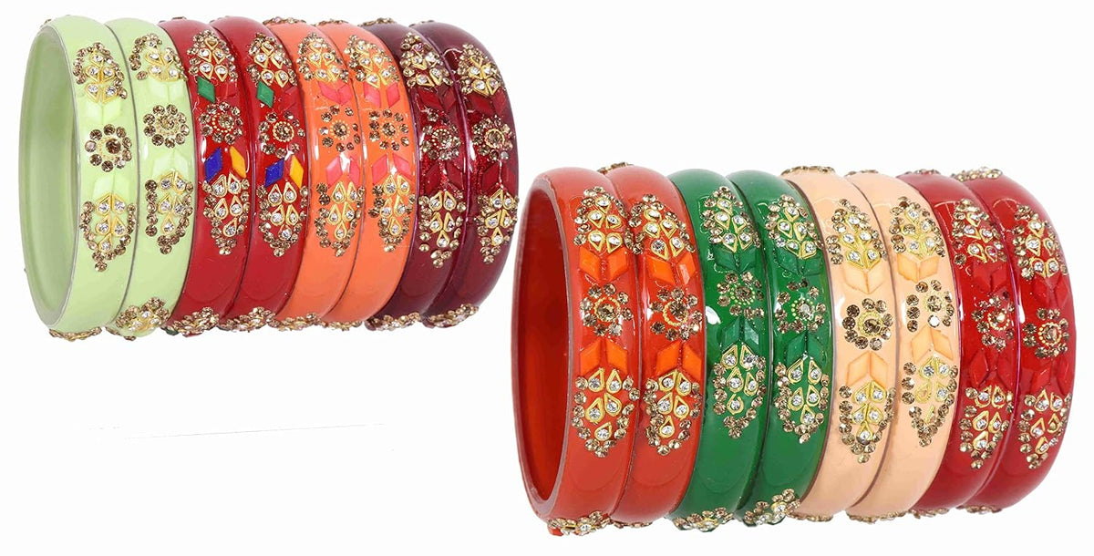 NMII Acrylic With Zircon Gemstone and Beads Studded Glossy Finished Kada Set For Women and Girls