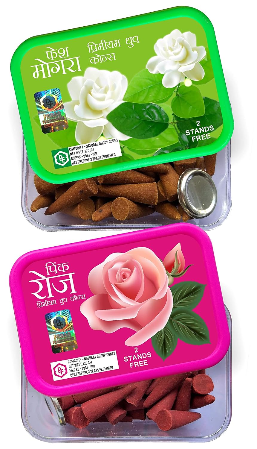 Parag Fragrances Natural Fragrance Dhoop Cones for Home Fragrance and Worship (Rose & Mogra Cones)