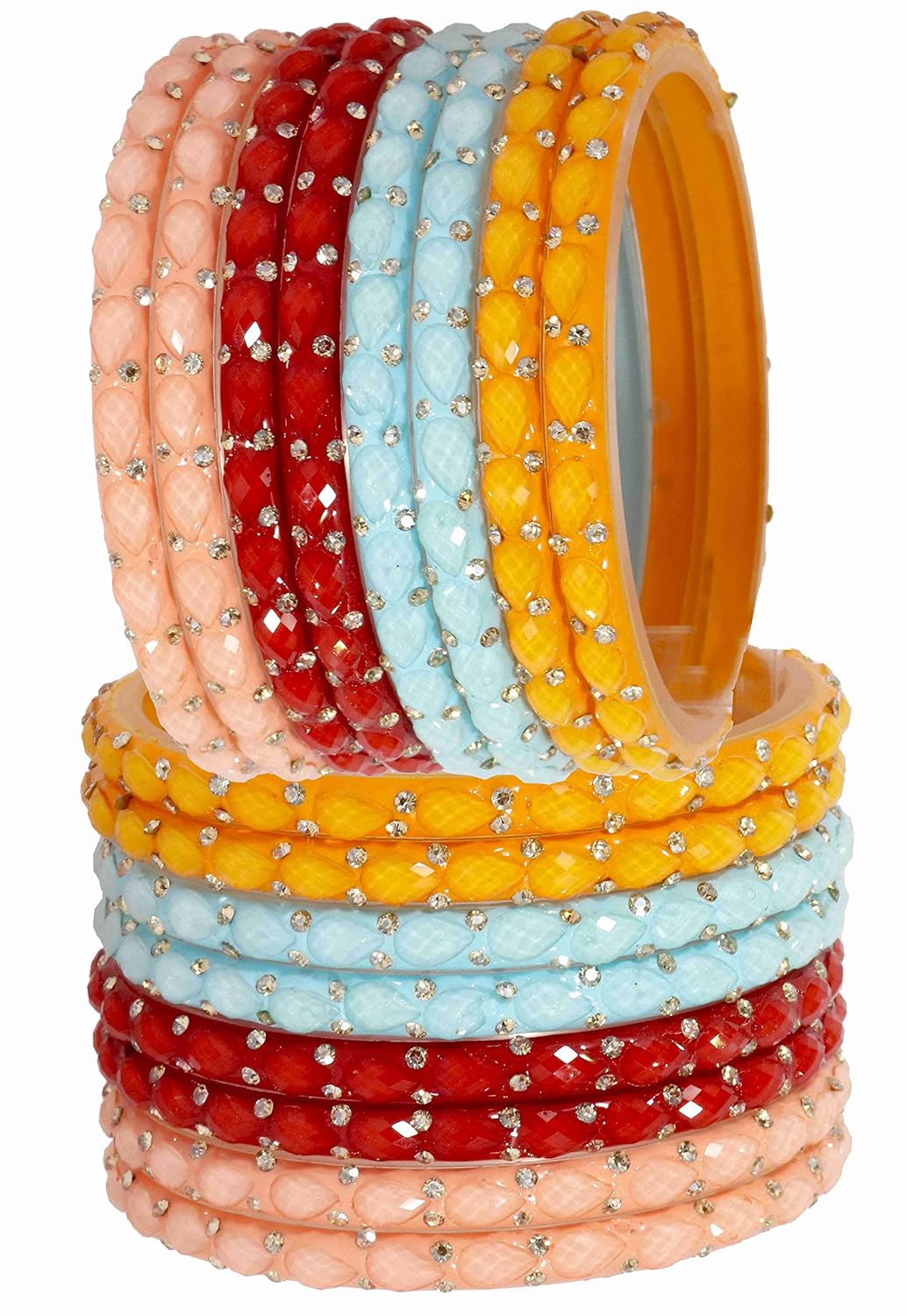 NMII Acrylic (Plastic) With Beads and Zircon Gemstone Studded Worked Kada Set For Women and Girls