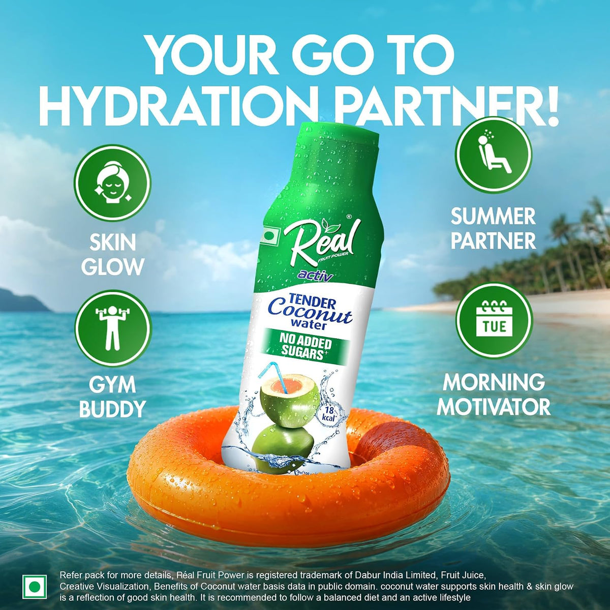 Dabur Real Activ Tender Coconut Water| No Added Sugars|Not from concentrate (Pack of 6)
