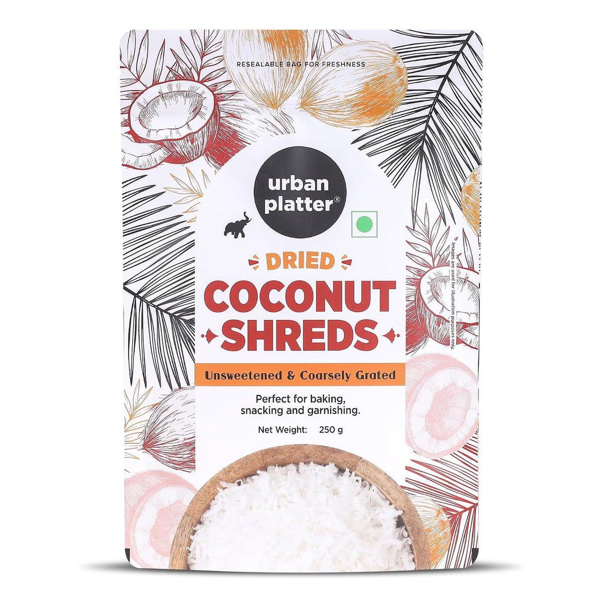 Urban Platter Dried Coconut Shreds 250g (Unsweetened Coarsely Grated, Ideal for Baking, Garnishing & Indian Sweets)