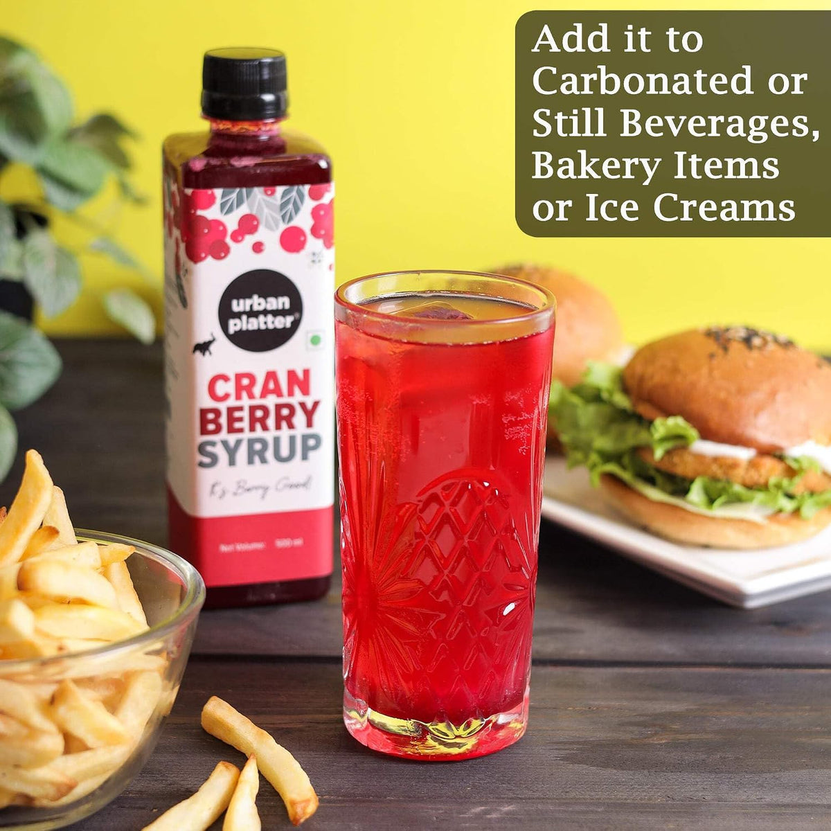Urban Platter Cranberry Syrup, 500ml [Thick, Real Fruits]