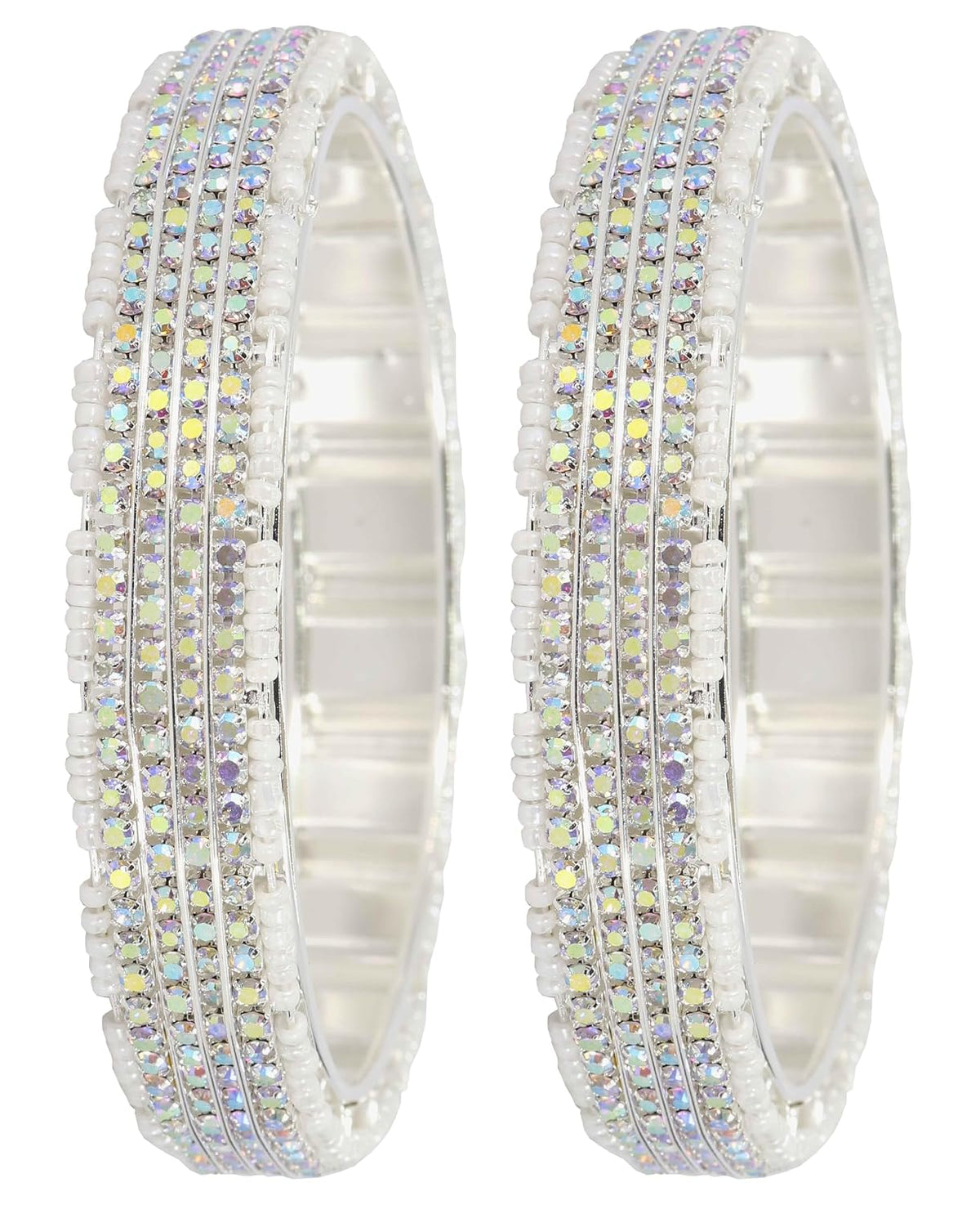 NMII Alloy Metal Traditional Pearls & American Diamond Stone Premium Bangles Set For Women and Girls | Stylish Party, Wedding, Festival, Occasion Fashion Jewellery-Set of 2