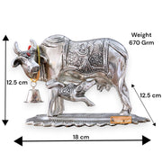 KridayKraft Metal Om Kamdhenu Cow and Calf Metal Statue for Good Luck,Feng Shui As Table Top Figurine,Vastu,Religious Gau MATA Idol Home,Office&Table Decorative,Animal