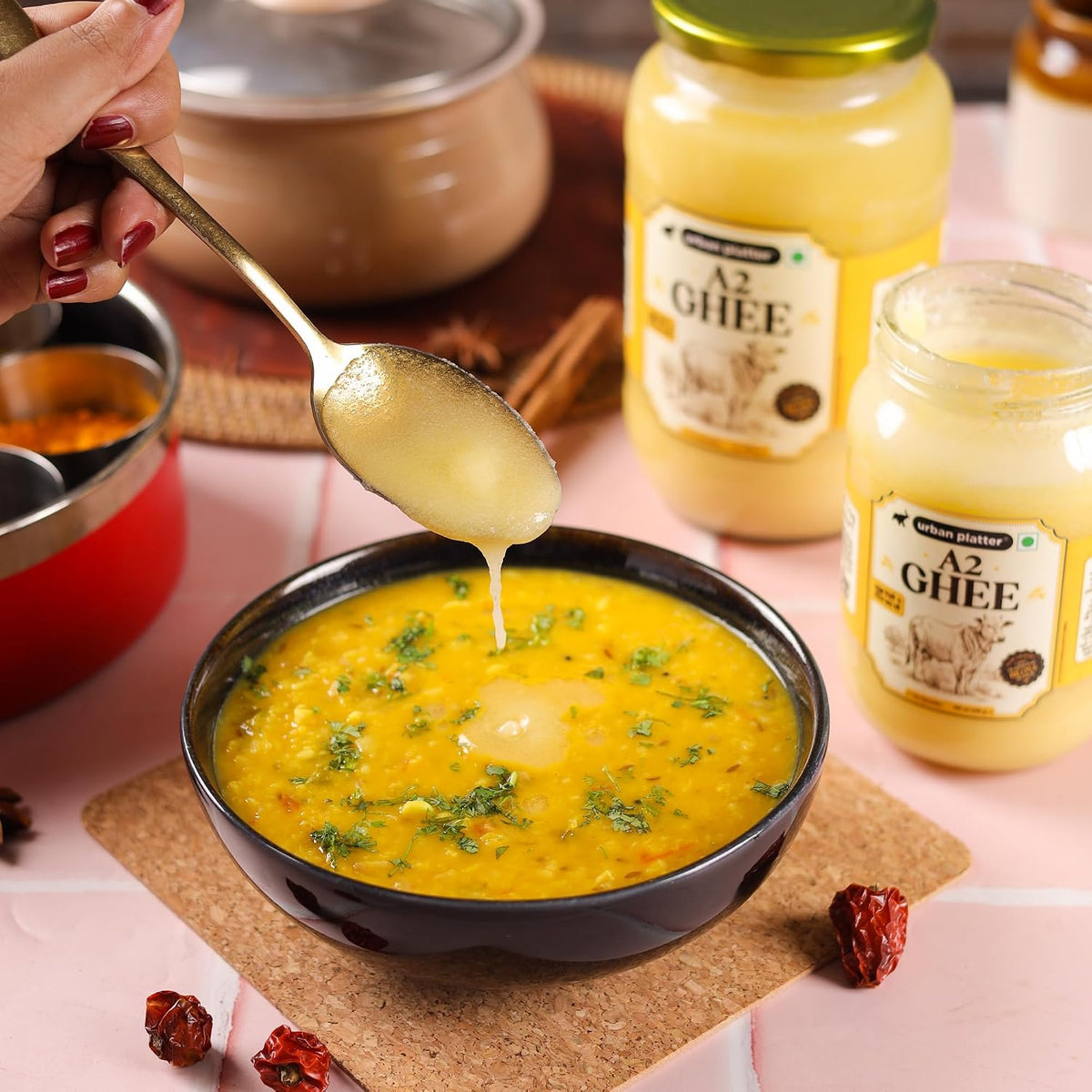 Urban Platter A2 Bilona Cow Ghee, 1L (Traditional Curd-Churned Desi Ghee | Made from A2 Cow Milk | Pure Ghee for Cooking, Tadka & Daily Meals)