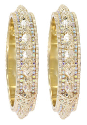 NMII Latest Alloy Metal with Zircon Stone & Pearls Bangles Set For Women & Girls | Premium Girl's Bangles Bracelet | Women's Kangan | Kada Bangles For Women Wedding, Party, Occasion- Set of 2