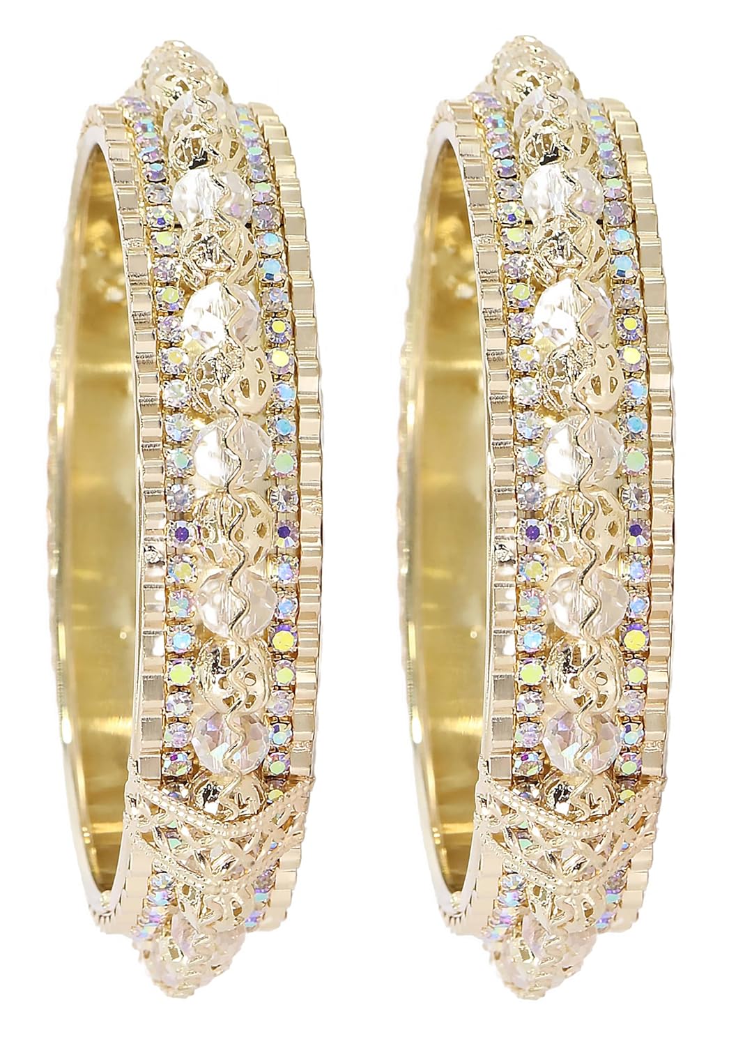 NMII Latest Alloy Metal with Zircon Stone & Pearls Bangles Set For Women & Girls | Premium Girl's Bangles Bracelet | Women's Kangan | Kada Bangles For Women Wedding, Party, Occasion- Set of 2
