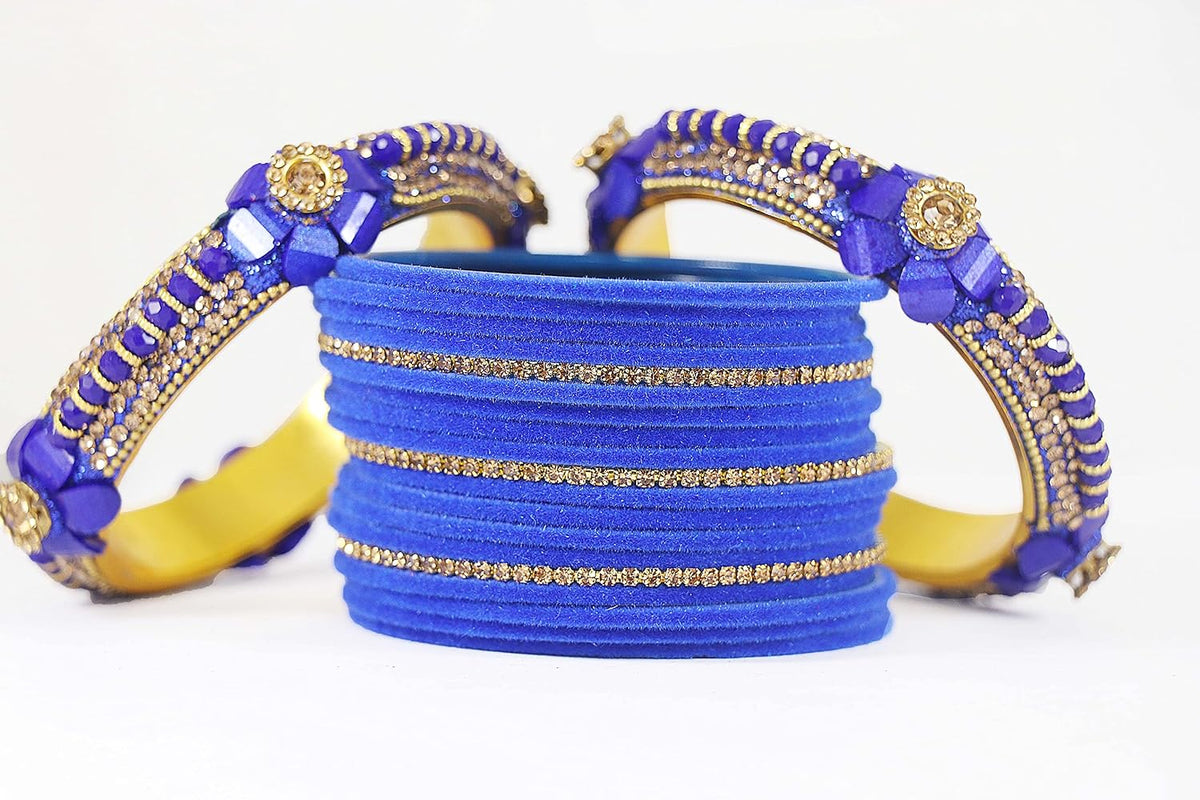 NMII Traditional Plain Metal Bangles with Golden Zircon Stone For Women & Girls | Chuda Set For Bridal Women Wedding, Party, Occasion | Golden Chuda | Metal Bangles For Women- Set of 30