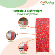 OYO BABY Kids Wardrobe for Storage 5 Shelves | Heavy Duty Plastic Almirah for Baby Clothes, Toys & Books Rack | Compact Storage Organizer for Nursery/Bedroom [Printed - Red]
