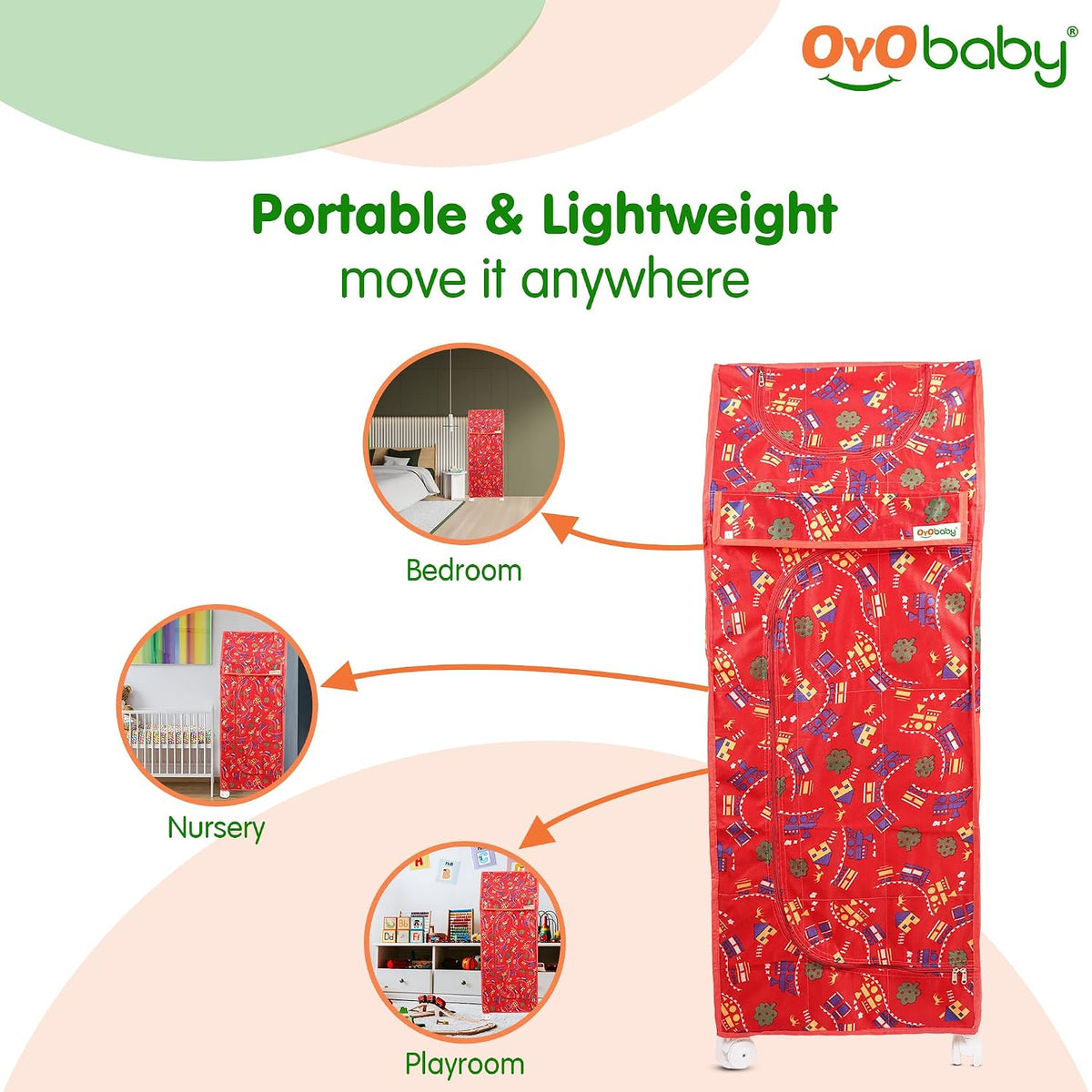 OYO BABY Kids Wardrobe for Storage 5 Shelves | Heavy Duty Plastic Almirah for Baby Clothes, Toys & Books Rack | Compact Storage Organizer for Nursery/Bedroom [Printed - Red]