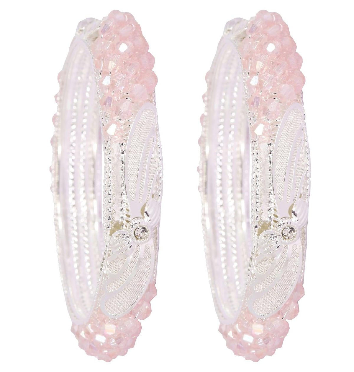 NMII Stylish White Pearls & Alloy Metal American Diamond Bangles Kada Set For Women and Girls | Fancy Women's Kada | Girls' Bangles Bracelet | Kada Set For Wedding, Party, Occasion Wear-Set of 2