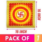 Bhakti Lehar Printed Silk Satin God Chowki Aasan Cloth for Puja (Size: 16" x 16" Inch) | Pooja Assan Kapda | Satin Altar Cloth Mat for Puja Mandir, Temple and Decoration (Set of 1)